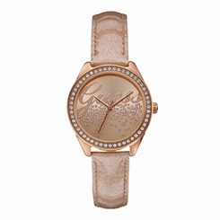 Guess Watches : W0161L1 Quartz Rose Gold Stainless Steel With Beige Leather Strap Women Watch