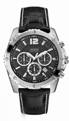 Guess Watches : W0166G1 Quartz Black Dial Stainless Steel Case With Black Leather Strap Men Watch