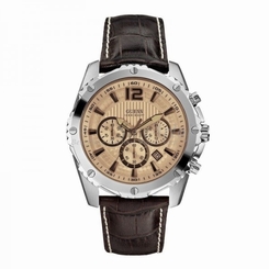 Guess Watches : W0166G2 Quartz Brown Dial Stainless Steel Case With Black Leather Strap Men Watch