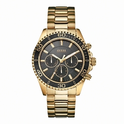 Guess Watches : W0170G2 Quartz Black Dial Gold Tone Stainless Steel Case And Bracelet Men Watch