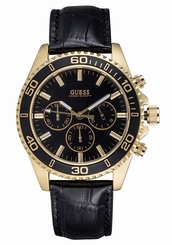 Guess Watches : W0171G3 Black Dial Calfskin Band Men Watch