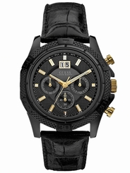 Guess Watches : W0176G1 Quartz Black Dial Stainless Steel Case With Black Leather Strap Men Watch