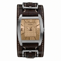 Guess Watches : W0186G2 Quartz Beige Dial Stainless Steel Case With Brown Leather Strap Men Watch