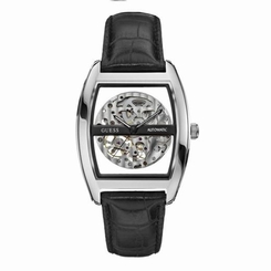 Guess Watches : W0188G1 Automatic White Dial Stainless Steel Case With Black Leather Strap Men Watch