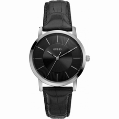 Guess Watches : W0191G1 Quartz Black Dial Stainless Steel Case With Black Leather Strap Men Watch