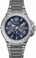 Guess Watches : W0218G2 Quartz Analog Day Date Blue Dial Stainless Steel Men Watch
