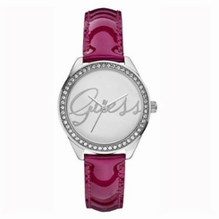 Guess Watches : W0229L3 Silver Dial Leather Band Women Watch