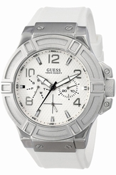 Guess Watches : W0247G1 White Dial Silicone Band Men Watch