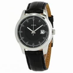 Guess Watches : W0250G1 Quartz Analog Date Black Leather Men Watch