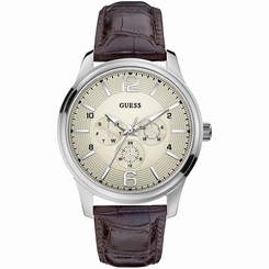 Guess Watches : W0294G1 Quartz Multifunction Dial Brown Leather Men Watch