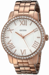 Guess Watches : W0329L3 Quartz Roman Numerals Dial Crystal Bezel Rose Gold Tone Stainless Steel Women Watch