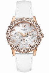 Guess Watches : W0336L3 Silver Dial Leather Band Women Watch
