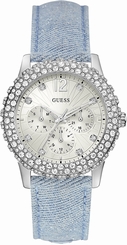 Guess Watches : W0336L7 Quartz Multifunction Dial Crystal Bezel Blue Denim Women Watch