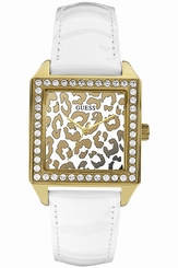 Guess Watches : W0345L1 White Silver Dial Leather Band Women Watch