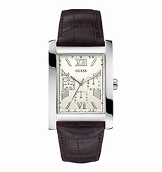Guess Watches : W0370G2 Beige Dial Leather Band Men Watch