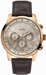 Guess Watches : W0380G4 Quartz Chronograph Brown Leather Strap Unisex Watch