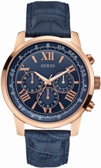 Guess Watches : W0380G5 Quartz Chronograph Blue Dial Leather Strap Unisex Watch