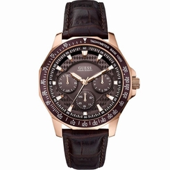 Guess Watches : W0387G3 Quartz Multifunction Dial Brown Leather Men Watch