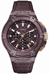 Guess Watches : W0408G2 Brown Dial Synthetic Leather Band Men Watch