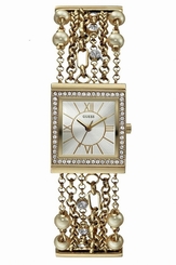 Guess Watches : W0417L2 Quartz Gold Tone Pearls Chain Bracelet Women Watch