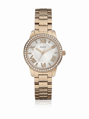 Guess Watches : W0444L3 White Dial Rose Gold Band Women Watch