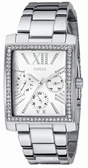 Guess Watches : W0446L1 Quartz Multifunction Dial Crystal Bezel Stainless Steel Rectangle Women Watch