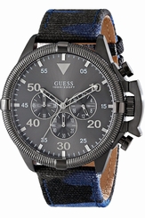 Guess Watches : W0480G3 Black Charcoal Dial Leather Band Men Watch