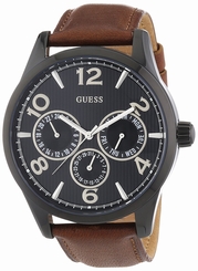 Guess Watches : W0493G3 Black Dial Leather Band Men Watch