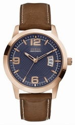 Guess Watches : W0494G2 Quartz Blue Dial Date Brown Leather Men Watch