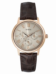 Guess Watches : W0496G1 Quartz Multifunction Dial Brown Leather Women Watch
