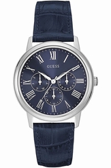 Guess Watches : W0496G3 Blue Dial Leather Band Men Watch