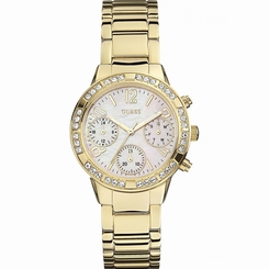 Guess Watches : W0546L2 White Dial Day & Date 24 Hour Stone Set Women Watch