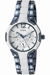 Guess Watches : W0556L9 Silver Dial Plated Stainless Steel And Silicone Band Women Watch