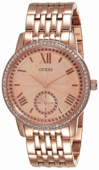 Guess Watches : W0573L3 Rose Gold Dial Seconds Sub Dial Stone Set Women Watch