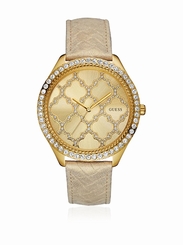 Guess Watches : W0579L1 Gold Dial Calfskin Band Women Watch