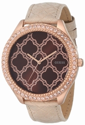 Guess Watches : W0579L2 Quartz Analog Crystal Bezel Cream Leather Women Watch