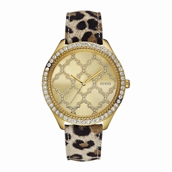 Guess Watches : W0579L5 Gold Dial Leather Women Watch
