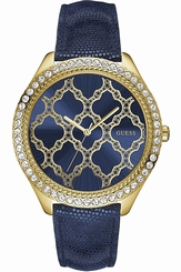 Guess Watches : W0579L6 Blue Dial Leather Band Men Watch