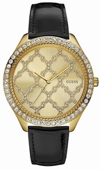 Guess Watches : W0579L8 Gold Dial Calfskin Band Women Watch