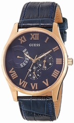 Guess Watches : W0608G2 Quartz Analog Blue Leather Men Watch