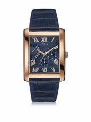 Guess Watches : W0609G2 Blue Dial Leather Men Watch