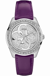 Guess Watches : W0627L8 Silver Dial Leather Band Men Watch