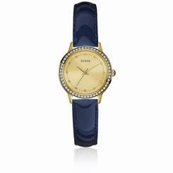 Guess Watches : W0648L9 Quartz Analog Crystal Bezel Blue Leather Women Watch