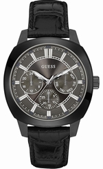 Guess Watches : W0660G3 Quartz Multifunction Dial Black Leather Men Watch