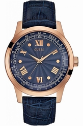 Guess Watches : W0662G4 Blue Dial Leather Band Men Watch