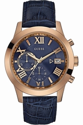 Guess Watches : W0669G2 Blue Dial Leather Band Men Watch