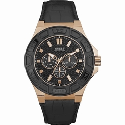 Guess Watches : W0674G6 Black Dial Leather Men Watch