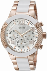 Guess Watches : W0770L2 Silver Dial Hard Silicone & Metal Band Women Watch