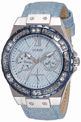 Guess Watches : W0775L1 Quartz Multifunction Dial Blue Leather Women Watch