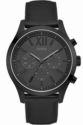 Guess Watches : W0789G4 Black Dial Leather Band Men Watch